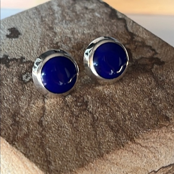 Sterling Silver Stud Earrings Blue Lapis Lazuli Mexico 925 - Picture 2 of 10